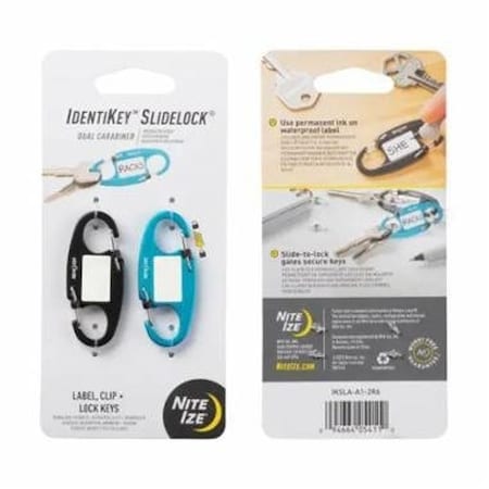 Nite Ize IdentiKey Dual Carabiner, 2.09 in OAL, Aluminum, Black/Blue, 2PK IKSLA-A1-2R6