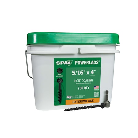 Spax 5/16 in x 4 in Exterior Structural Wood Lag Screws Powerlags Hex Head Hex Bulk Pail, 250PK 3571820801000