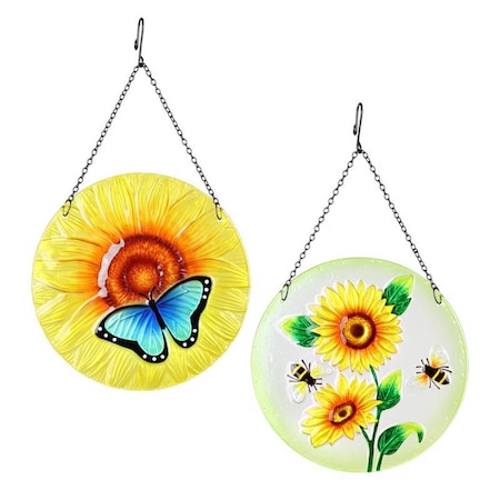 Exhart Blue Metal 10 in. H Butterfly & Sunflower Outdoor Decoration 20640