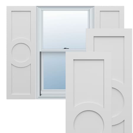 Ekena Millwork True Fit PVC Center Circle Arts & Crafts Fixed Mount Shutters, White, 12W x 79H, PR TFP001AC12X079WH