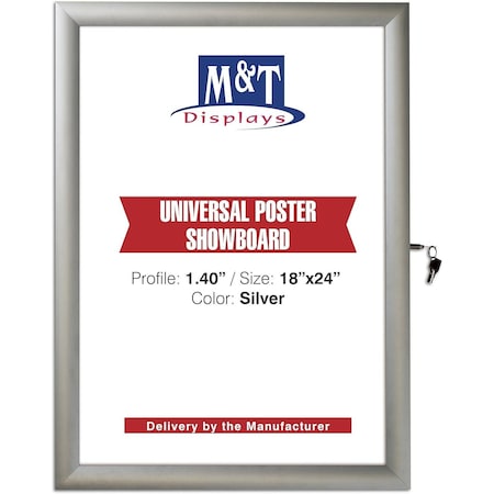 M&T Displays 18x24 Inch Enclosed Lockable Poster Showboard, Silver Aluminum Outdoor Noticeboard USBNU00018X2990