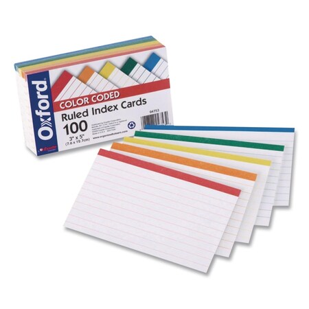 Oxford Index Cards, 3x5", Ruled, Assorted, PK100 04753