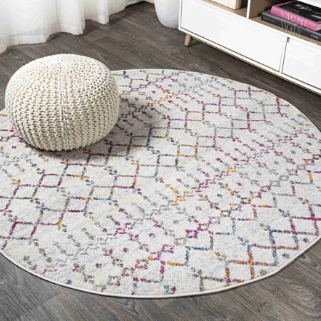 Jonathan Y Moroccan HYPE Boho Vintage Diamond Ivory/Multi 5 ft Round Area Rug MOH101E-5R