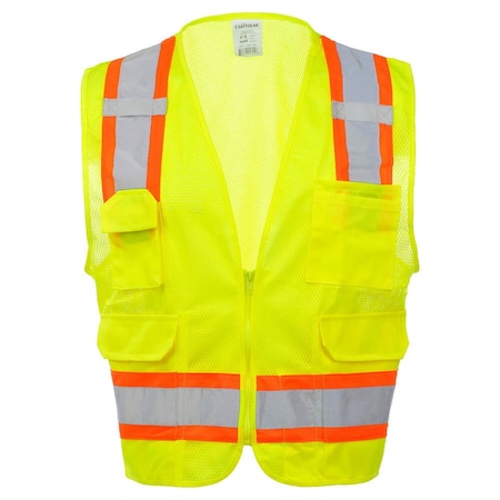 J. J. Keller & Associates High Visibility Surveyor Safety Vest, Two Toned, Zipper, Type R Class 2, Lime, L/XL, SAFEGEAR 59434