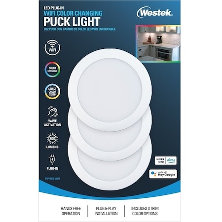 Westek WiFi and Motion Controlled Puck Light, 120 V, 35 W, 3Lamp, LED Lamp, 300 Lumens PIP-RGB-WIFI