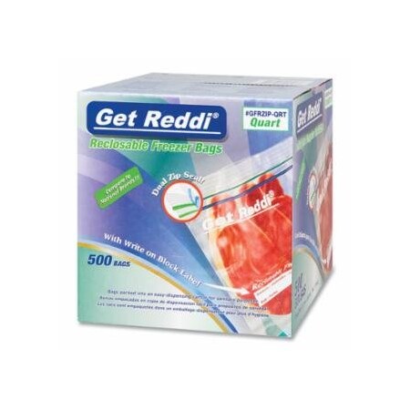 Get Reddi Double Zipper Reclosable Bags, 7 in x 8 in, 1.75 mil, Quart, Freezer 879-GFRZIP-QRT