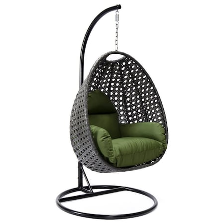 Leisuremod Charcoal Wicker Hanging Egg Swing Chair with Dark Green Cushions ESCCH-40DG
