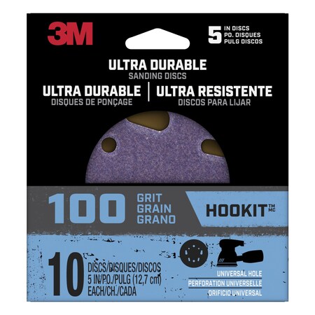 3M Ultra Durable 5 inch Power Sanding Discs, Universal Hole, 100 grit, 12PK DISC5IN10PK100