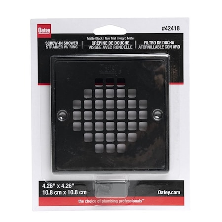 Oatey 130 Screw-In Strainer with Ring, Stainless Steel, Black, Matte, Specifications: Square Shape 42418