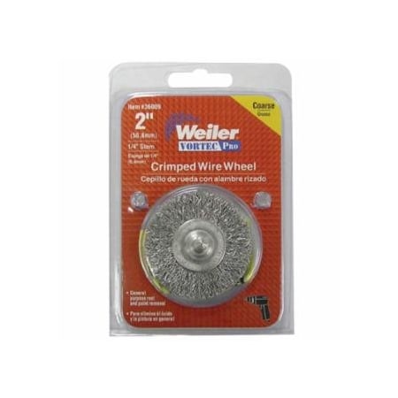 Weiler Vortec Pro Stem Mounted Crimped Wire Wheel, 3 in D, .014 Steel, Retail Pack 804-36011