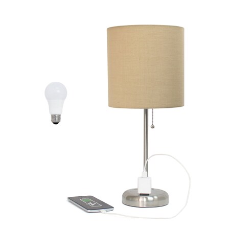 Homeroots 20" Silver Metal Table Lamp LED With Tan Drum Shade 642906