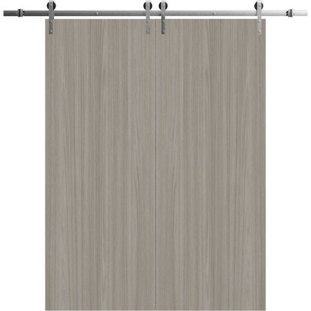 Sartodoors Modern Double Barn Door 56 x 96 inches, BASIC 3001 Oak Franko, 13FT Silver Rail Track Set, Solid BASIC3001DB-S-DUFR-5696