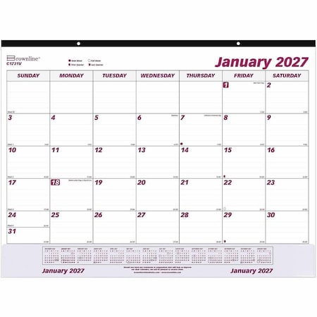 Brownline Monthly Desk Pad Calendar, 22 x 17, White/Burgundy Sheets, 12-Month (Jan to Dec): 2025 C1731V