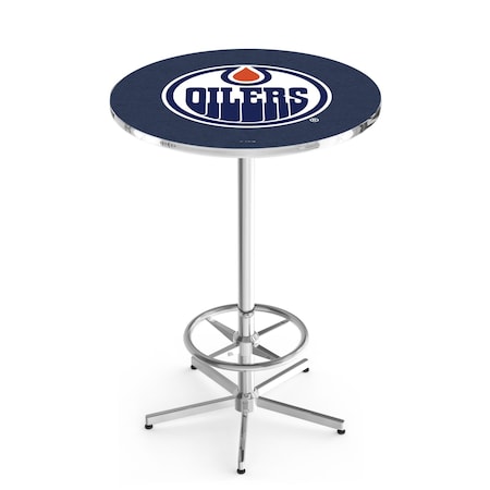 Holland Bar Stool Co 42" Chrome Edmonton Oilers Pub Table, 36" dia. Top L216C4236EdmOil