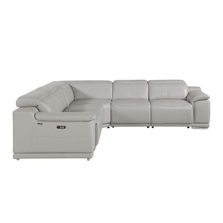 Homeroots Light Gray Italian Leather Power Reclining U Shaped Five Piece Corner Sectional With Console 532760