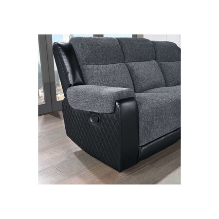 Homeroots 86" Black And Gray Fabric Reclining USB Sofa With Toss Pillow 559211