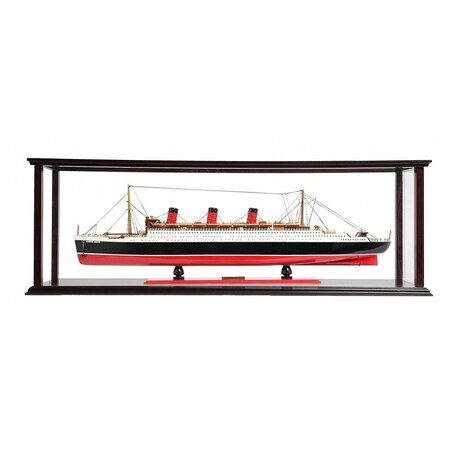 Homeroots 16" Black and Red Solid Wood Hand Painted RMS Queen Mary Medium Display Case Model Boat 401885