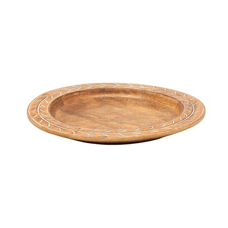 Homeroots 13" Brown Solid Wood Laurel Handmade Round Charger Plate 633185