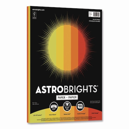 Astrobrights Solar Sparks Paper Assortment, 24 lb Bond Weight, 8.5 x 11, Assorted Yellow and Orange Colors, 100PK 91530