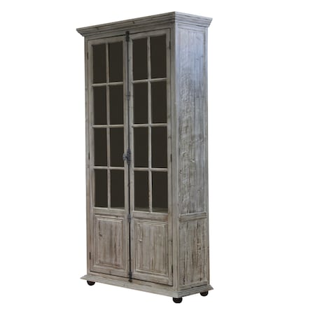 Homeroots 48in Antiqued White Solid Wood Frame China Cabinet With Four Shelves 489023