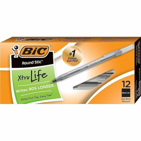 Bic Pen, Roundstic, Bp, Med, Bk, Dz, PK12 GSM11BK