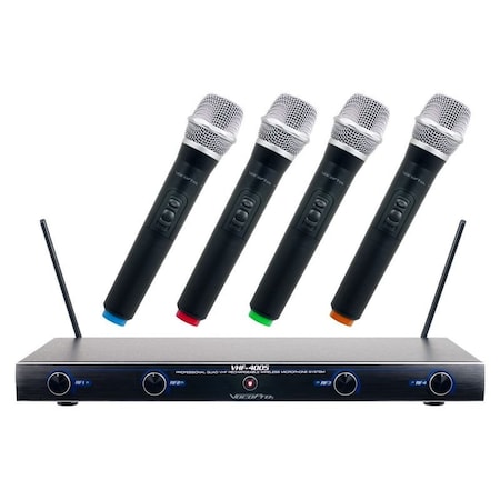 Vocopro Four Channel Rechargeable VHF Wireless Microphone System w/Rechargers and Rechargable Batteries Fre VHF-4005-2