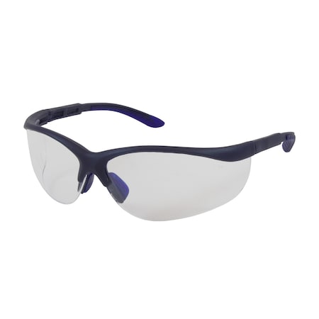 Bouton Optical Semi-Rimless Safety Glasses with Blue Frame, Clear Lens and Anti-Scratch Coating 250-21-0100