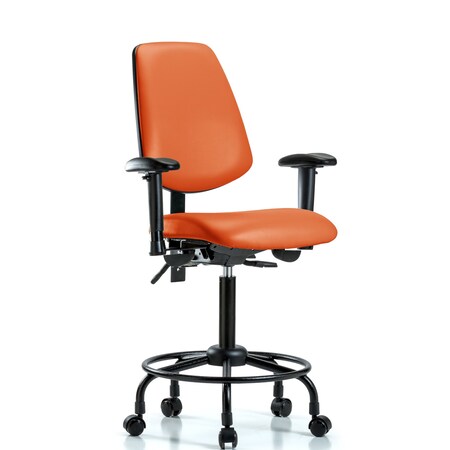 Blue Ridge Ergonomics Medium Bench Chair Adjustable Arms, 23" to 31" Height, Vinyl, Orange Kist BR-VMBCH-MB-RT-T1-A1-RC-8613