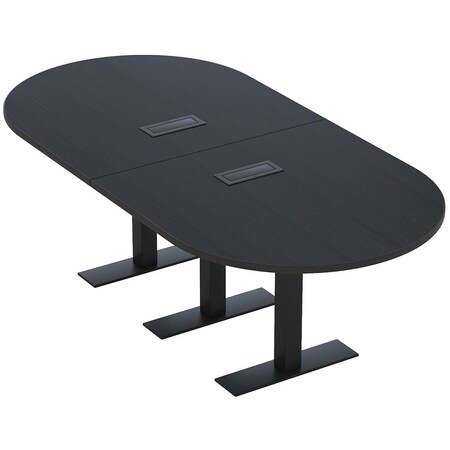 Skutchi Designs 8ft Racetrack Conference Table With Power | Harmony Series | 8 Person Meeting Room Table HAR-RAC-48X96-T.BK-U999ST19-EBLK