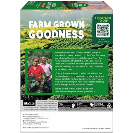 Green Mountain Coffee Coffee, Vermont Country Blend, Pod, Caffeinated, Ground, 1.86 lb, 96 PK 6602