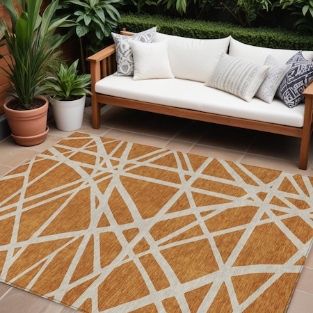 Homeroots 10' X 14' Copper And Beige Geometric Washable Indoor Outdoor Area Rug 600437