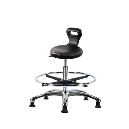 Blue Ridge Ergonomics Poly Serpent Stool Chrome-Medium Bench Height with Chrome Foot Ring & Stat Glides in Black Poly PSPMBSL-CR-CF-RG-BLK