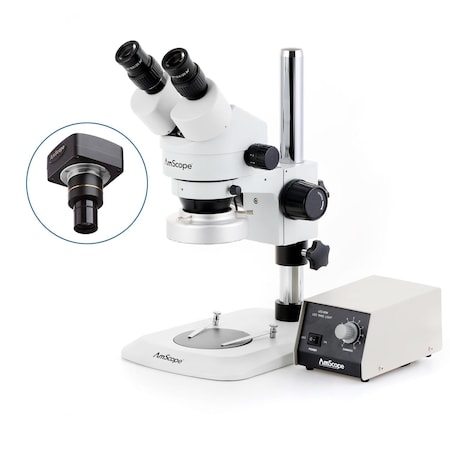 Amscope SM-1 Zoom Binocular Stereo Microscope w/Heavy Duty 80 LED Ring Light and Optional Digital Camera on SM-1BNYY-80M-5M3