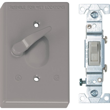 Southwire Single Toggle Vertical Mount Gray Weatherproof Cover with 3-Way Switch 1GTC3W-15A-UPC