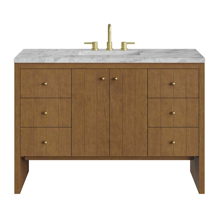 James Martin Vanities Hudson 48" Single Vanity, Honey Oak w/ 3 CM Carrara Marble Top 435-V48-HNO-3CAR