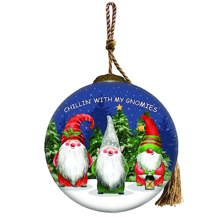 Homeroots Casual Gnomes in Christmas Mode Hand Painted Mouth Blown Glass Ornament 477548