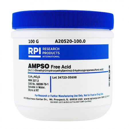 Rpi AMPSO 3-1, 1-Dimethyl-2-hydroxyethylamino-2-hydroxypropanesulfonic acid, 100 Grams A20520-100.0