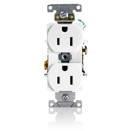 Leviton Duplex Receptacle Outlet, 15A, White, 125V 5252-W