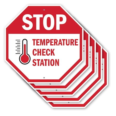 Signmission Stop Temperature Check Station, 10 inch X 10 inch, Aluminum Metal Signs, 5PK OC-A-5Pack-10-199