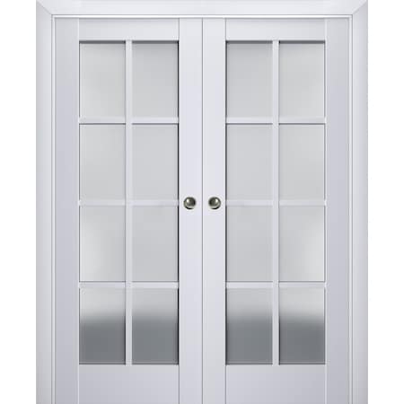 Sartodoors Sliding French Double Pocket Doors with Frosted Glass White 84x80 (2* 42x80) Solid Core VEREGIO7412DP-WS-84
