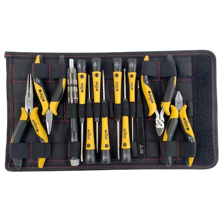 Wiha 26pcs ESD Safe PicoFinish Precision Screwdrivers Pliers and Bits Set, Heavy Duty hook and loop Pouch 45892