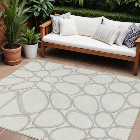 Homeroots 8' X 10' Ivory And Gray Abstract Washable Indoor Outdoor Area Rug 600543