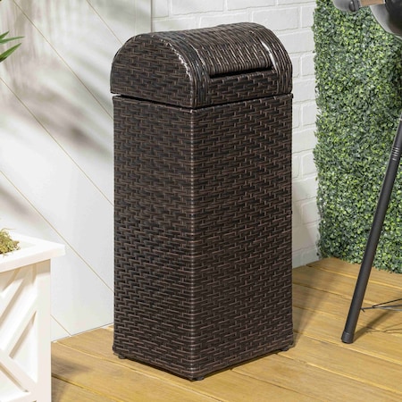 Happimess Darla 14.27-Gallon All-Weather Wicker/Metal Swing Top Hideaway Outdoor Trash Can, Brown HPM1201A