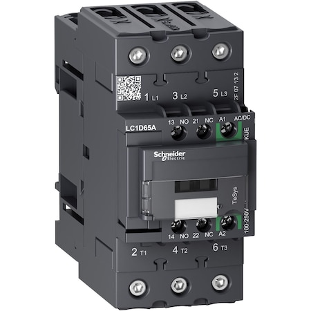 Square D TESYS D CONTACTOR 3P 65A AC-3 UP TO 440V COIL 100-250V AC/DC EVERLINK LC1D65AKUE