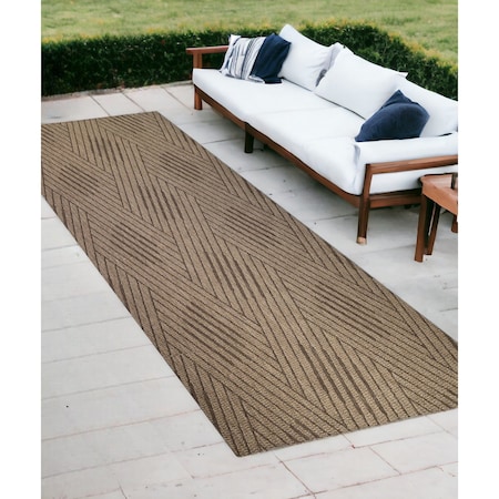 Homeroots 8' Runner Beige Geometric Stain Resistant Indoor Outdoor Runner Rug 531622