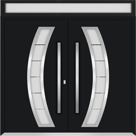 Vdomdoors Metal Double Doors Deux 6500 Black Enamel Frosted Glass Top Transom Entry Modern Painted (W72xH80+1 DEUX6500DEXD-BLK-W72xH80+16-LH-I