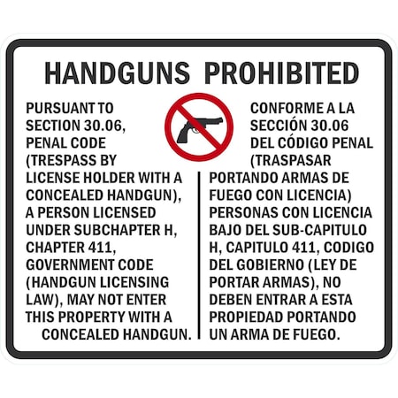 Lyle Section 30.06 Handguns Prohibited Sign For Concealed Carry R, 36x30, High Intensity Prismatic, White G-15907-HI_36x30
