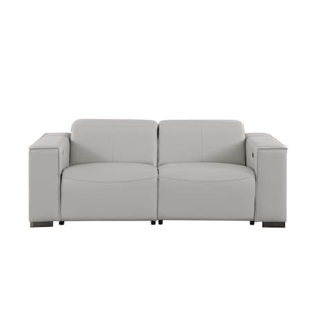 Homeroots 80in Light Gray and Brown Leather Power Reclining Loveseat 720536