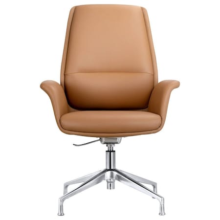 Leisuremod Summit Office Chair in Faux Leather & Aluminum Frame with Adjustable Height & Swivel, Acorn Brown SGO21LBRL