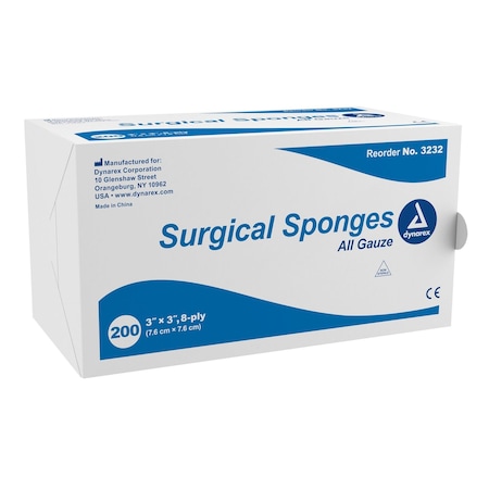 Dynarex Surgical Gauze Sponge, 3"x3", 8 Ply, 4000PK 3232